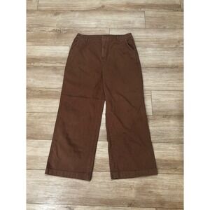Gap Loose Khaki Brown Wide Leg Pants Womens 14 High Rise Cotton Twill *RIGID